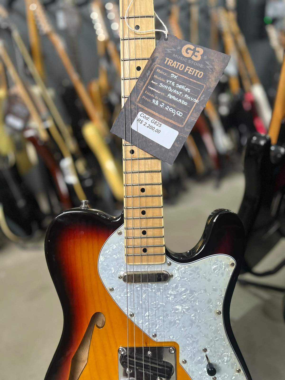 Guitarra SX VTG Series Sunburst Escudo perolado miniatura 4