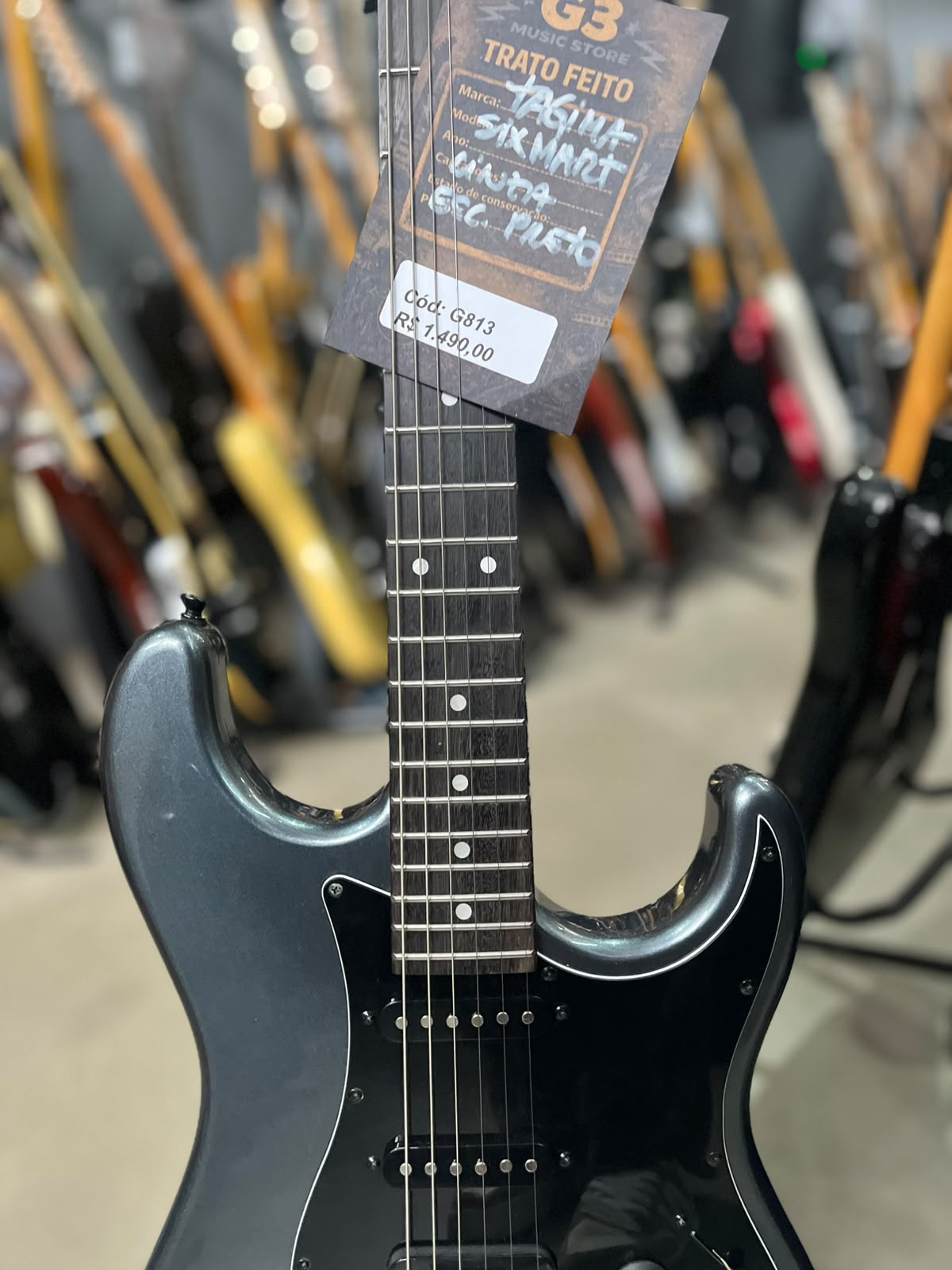 GUITARRA TAGIMA SIXMART CINZA ESCUDO PRETO miniatura 4
