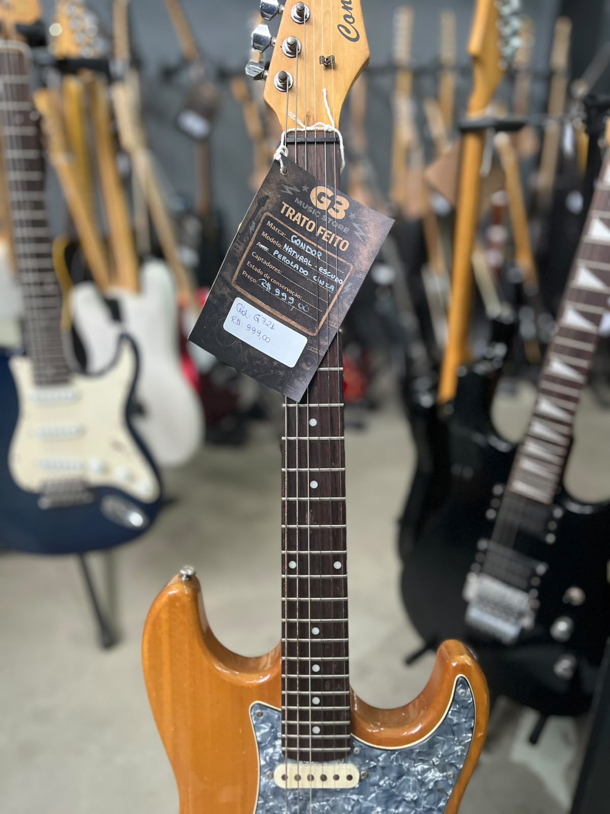 Guitarra Condor natural escudo perolado cinza miniatura 4