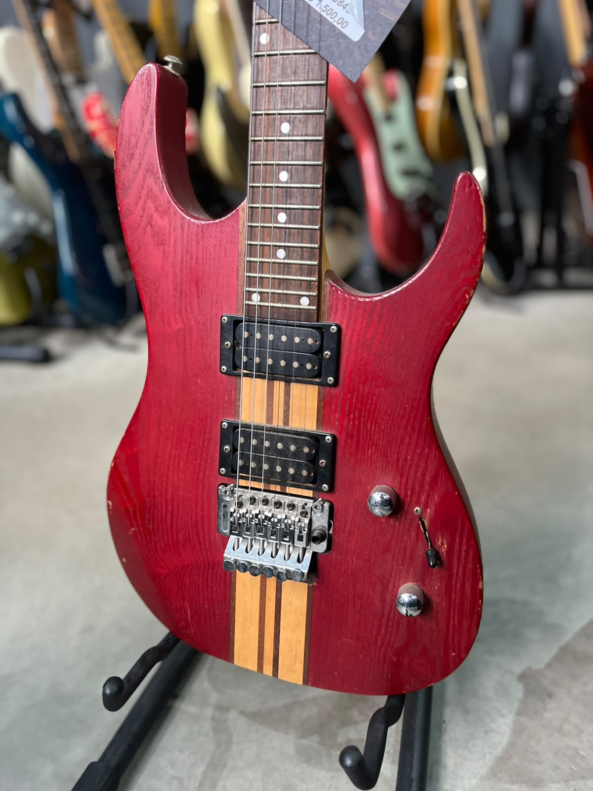 Guitarra Eagle Madeira vermelha com floyd e listra amarela miniatura 2