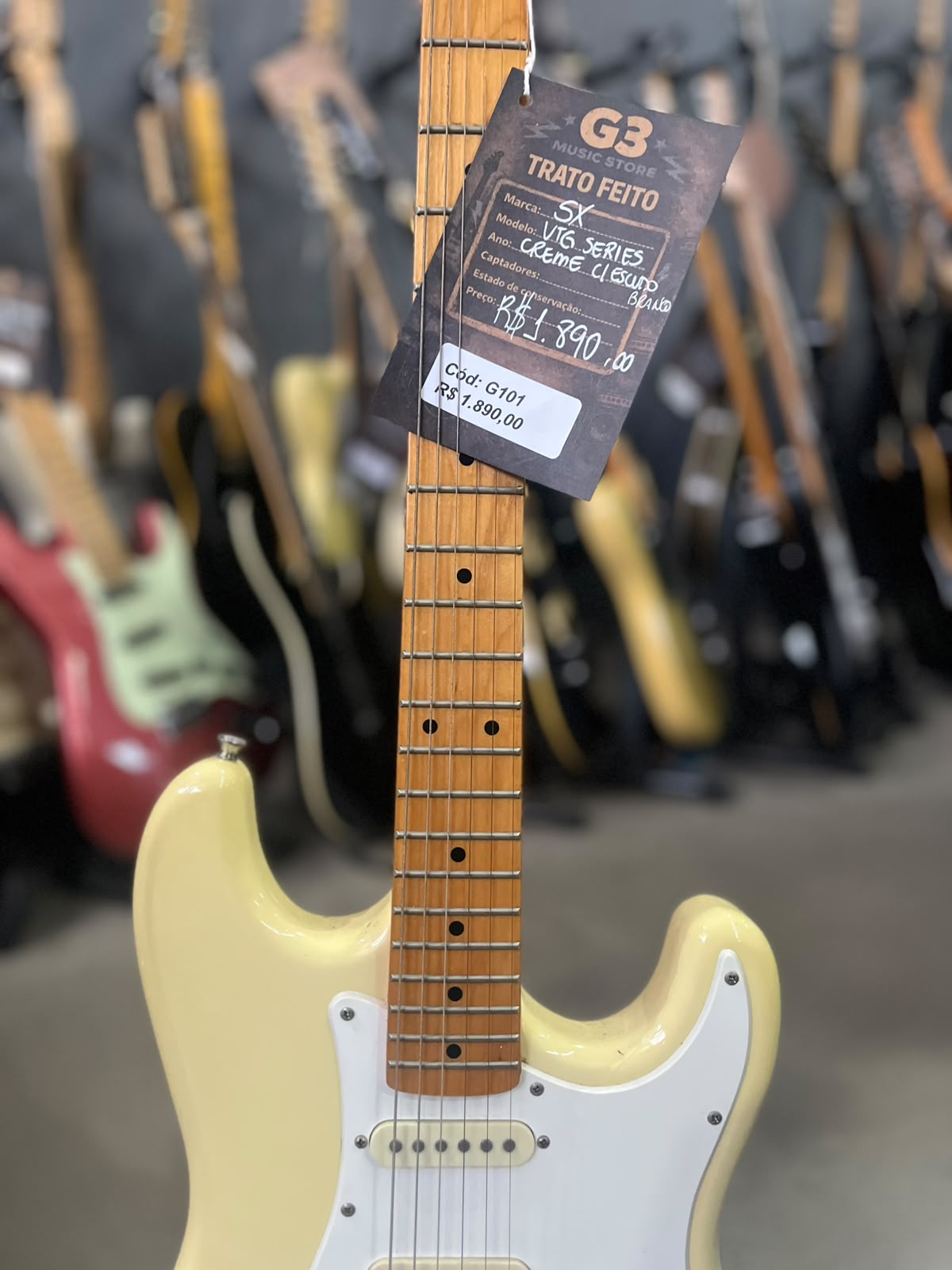 Guitarra Sx VTG séries Creme escudo branco miniatura 4