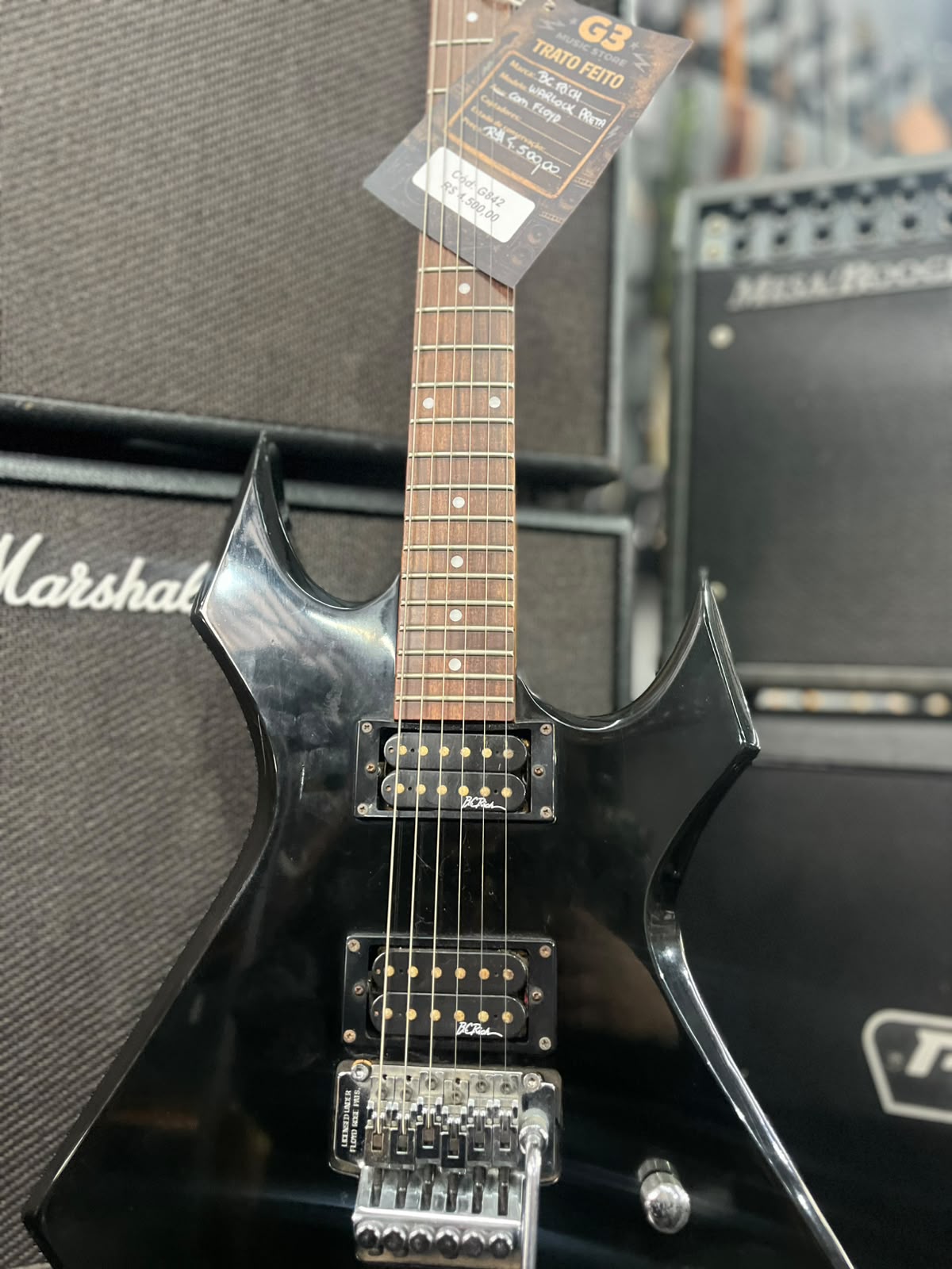 Guitarra BC Rich warlock preta com floyd miniatura 5