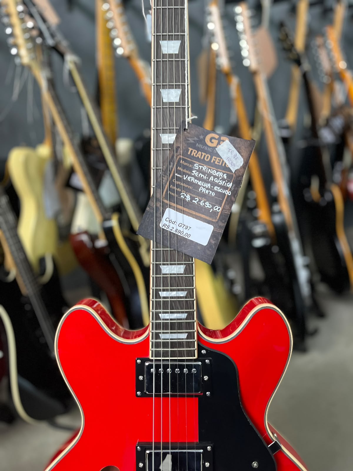 Guitarra Strinberg Semi acústica SHS300 RD V ermelha escudo preto miniatura 4