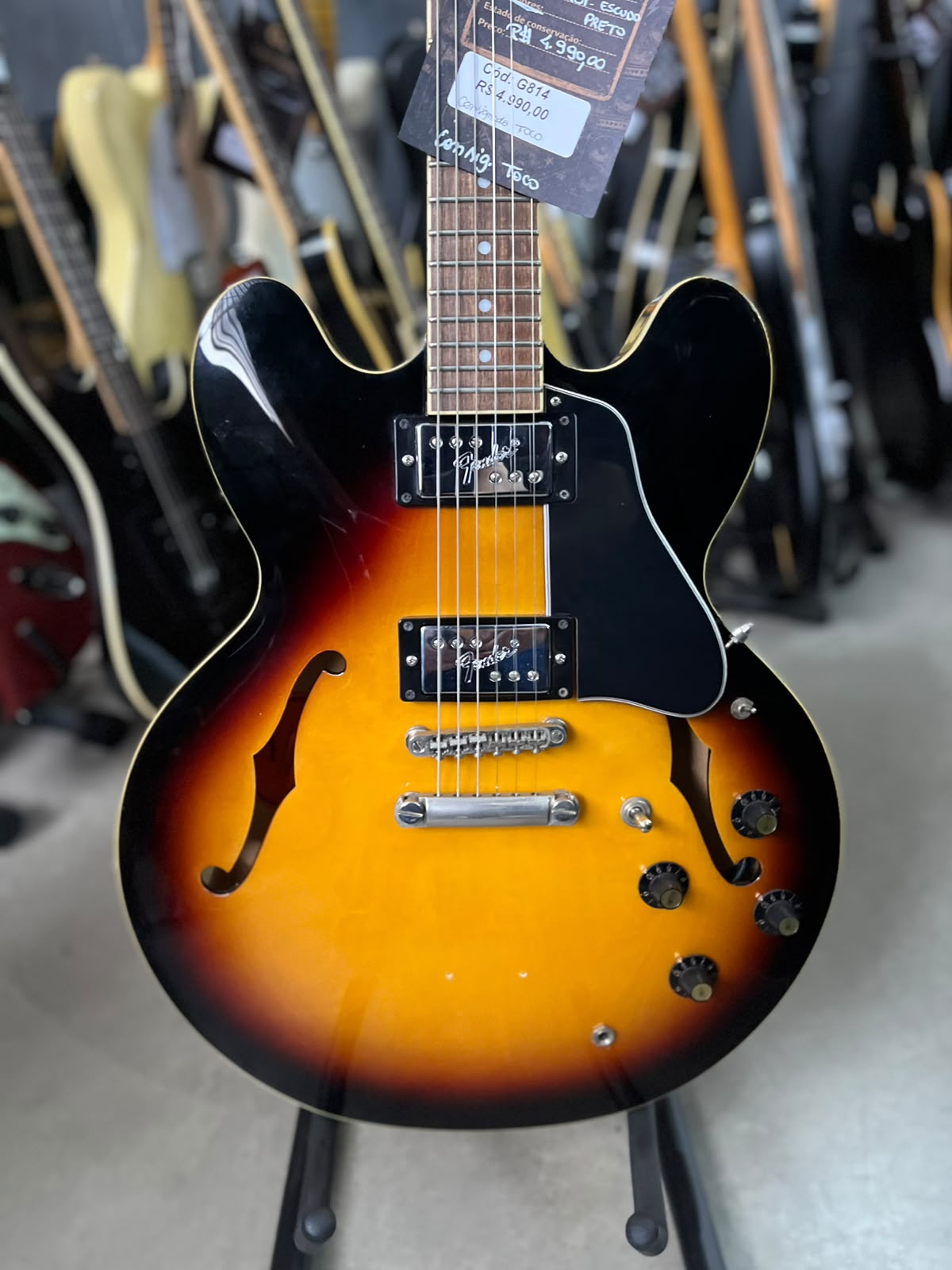 Guitarra Epiphone Semi acústica ES335 Sunburst escudo preto
